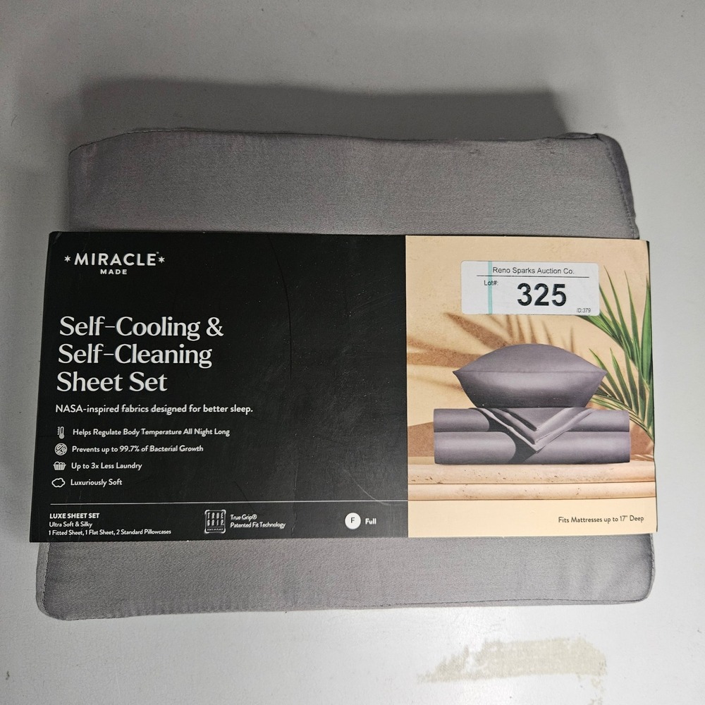 Miracle Made Luxe Sheet Set Full Size Grey Sateen Self-Cooling Silver Infused